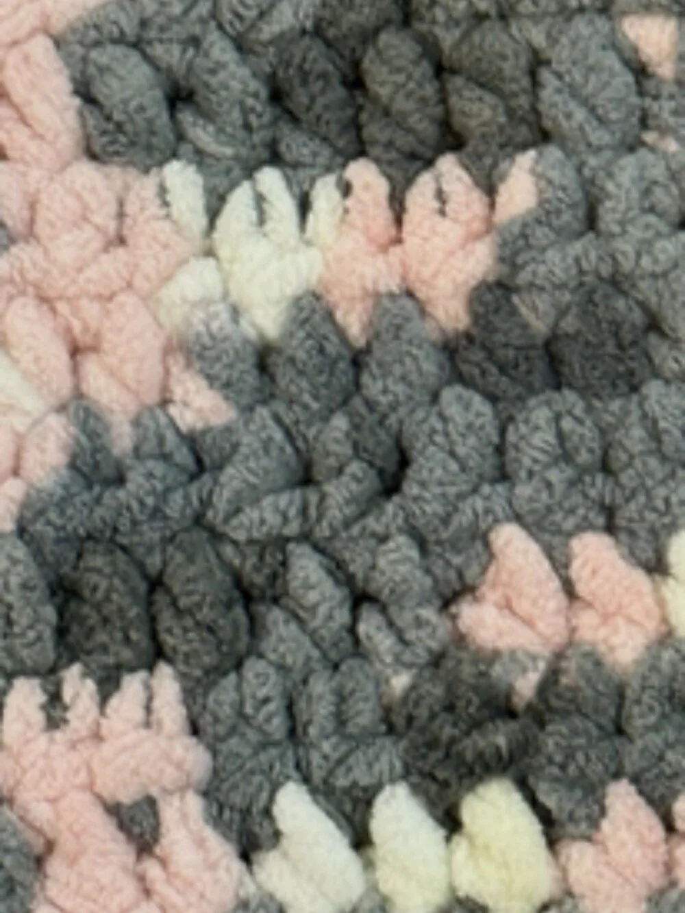 Handmade Crochet Bernat Baby Blanket Soft Heavy Plush Chenille Pink Grey White